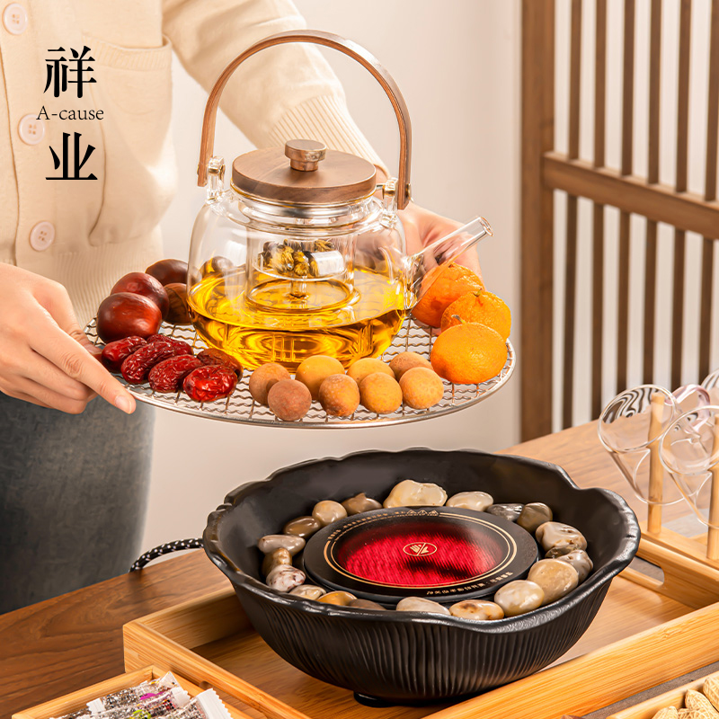 New round stove cooking tea appliance Home Indoor full set of electric pottery stove Baking Fire Oven Cooking Tea Tea Tea Set Glass Teapot-Taobao