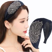 Lace hair band womens wild out Korea cover white hair headdress Ethnic style embroidery wide headband Autumn and winter net red hair band