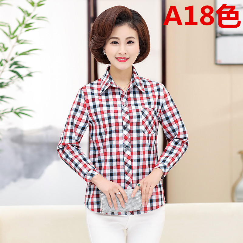 Áo sơ mi nữ dài tay cotton cỡ lớn kẻ sọc dài tay cho mẹ tải phần xuân hè mỏng manh cộng với áo sơ mi béo quần áo tuổi trung niên
