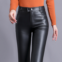 Custom Fashion High Waist Display Slim Leather Pants Women 2022 Spring Autumn New Women Pants Tennis red elastic close-up waist tightening with underpants