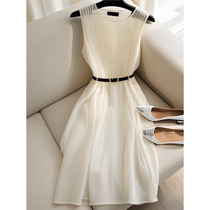 Ocnltiy French style exquisite dress 2024 summer new slim fit sleeveless round neck A-line skirt