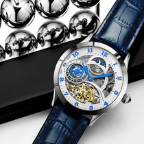 Shi Tuling Stuhrling 925 Blue Belt sun moon and star waves double wing automatic mechanical mens watch