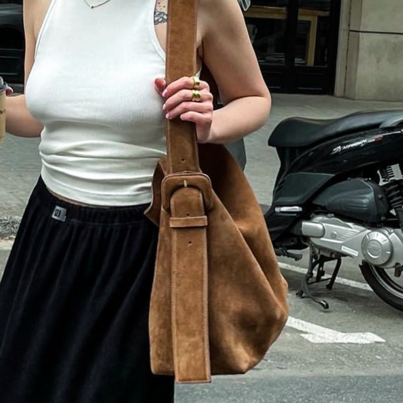Korean Trendy Brand Arket Same Style Autumn and Winter Frosted Faux Suede Single Shoulder Crossbody Bucket Bag ins Large Capacity Women's Bag Korean Trendy Brand Arket Same Style Autumn and Winter Frosted Faux Suede Single Shoulder Crossbody Bucket Bag ins Large Capacity Women's Bag