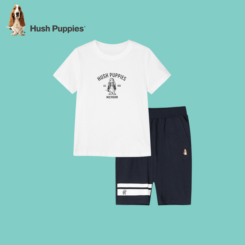 Hush Puppies 暇步士 2022年夏季新款 纯棉 儿童短袖短裤两件套装 天猫优惠券折后￥129包邮（￥249-120）男、女童105~170码多色可选