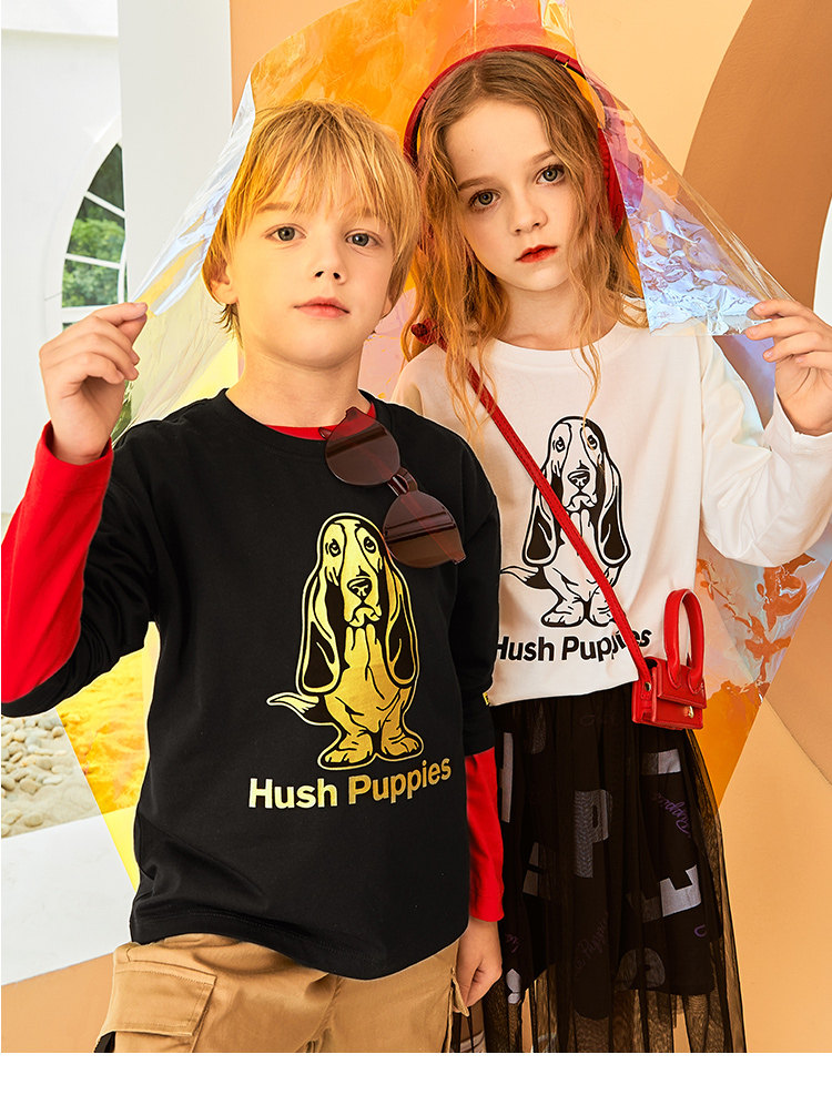 Hush Puppies 暇步士 20年秋季新款 大LOGO 纯棉 儿童长袖T恤 天猫优惠券折后￥58包邮（￥128-70）男、女童105~170码多色可选