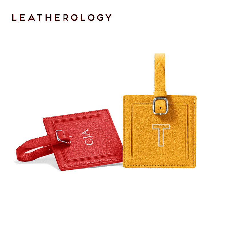 Leatherology Genuine Leather Boarding Card Creative Luggage Signs Positive square suitcase Suitcase Hanging suitcase