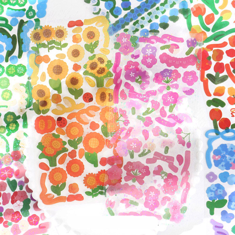 Infeel Me sparkling sequel PET stickers floral creative flower color with handbill decoration collage material