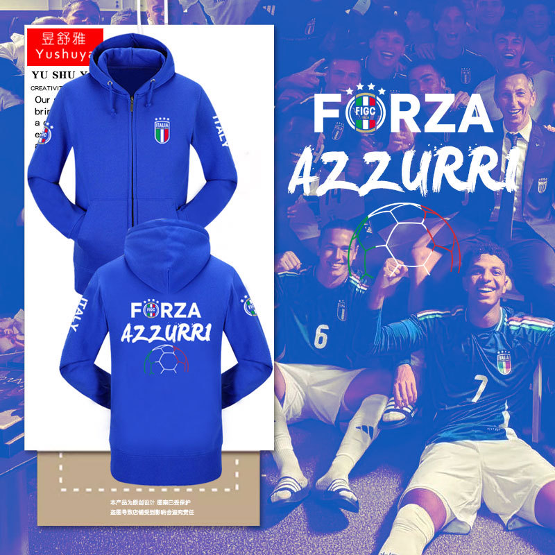 Italy Team Uefa Nations League Football Fan Zip-Up Sweatshirt Unisex Warm Hooded Jacket