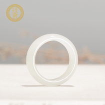 Silicon Bag and Tian Yuefat white jade ring Men and womens natural jade Vegetarian Noodles Jade Ring Lovers to the Ring