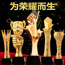 Crystal trophy custom-made creative gold-plated resin Outstanding staff award five-pointed star thumb metal trophy