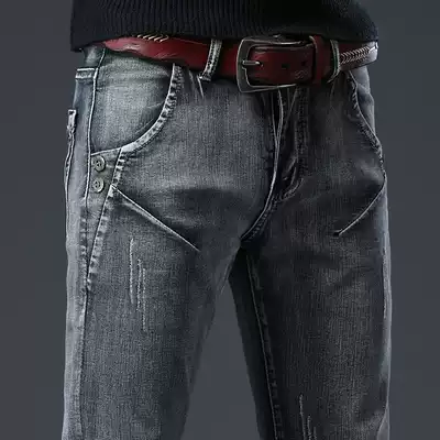 2020 Spring Autumn new jeans men's pipe pants Korean slim stretch denim trousers gray pants men