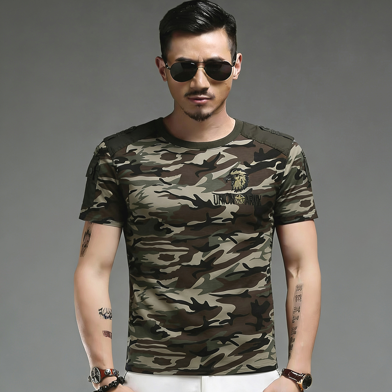 Summer High-End Camouflage T-Shirt, Foreign Military Combat Uniform, American Soldier Physical Fitness Uniform, Military Short-Sleeved Outdoor Tactical Half-Sleeve