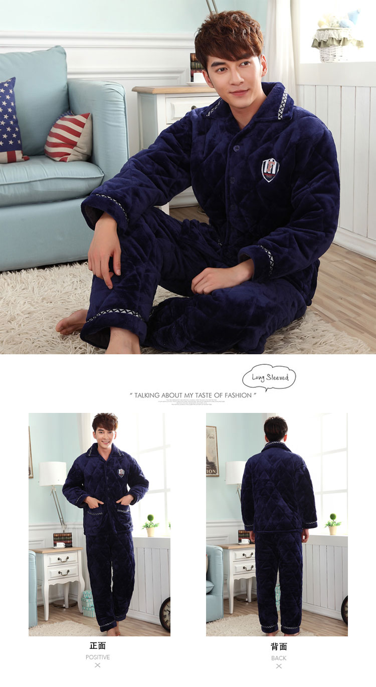 Coral lông cừu bộ đồ ngủ nam mùa đông ấm áp dày cộng với phân bón XL chất béo flannel dịch vụ nhà phù hợp quần áo ngủ cho nam giới