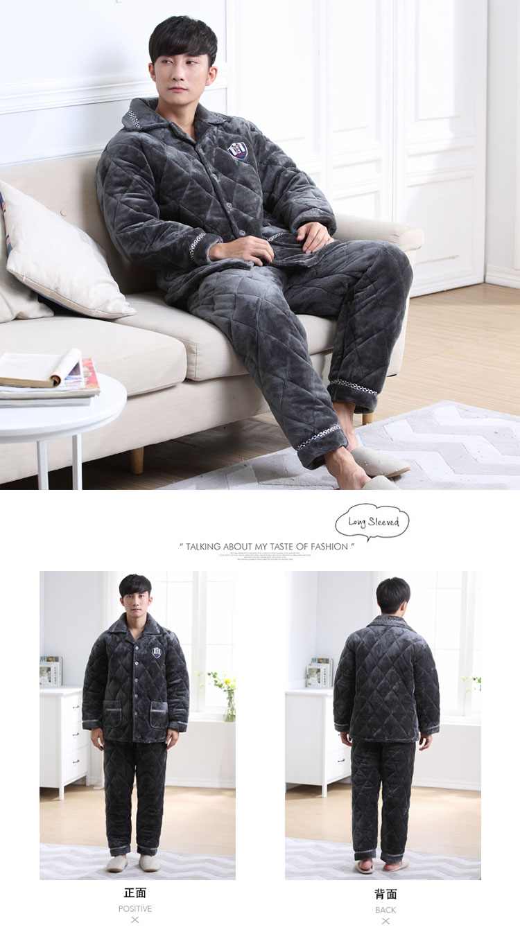 Coral lông cừu bộ đồ ngủ nam mùa đông ấm áp dày cộng với phân bón XL chất béo flannel dịch vụ nhà phù hợp quần áo ngủ cho nam giới