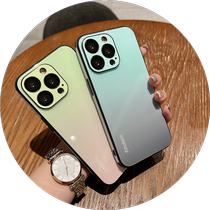 Comes with lens film gradient glass case suitable for iphone15 all-inclusive anti-fall Apple 14Promax explosion-proof new advanced simple 12Pro camera soft rubber protective case 13ins