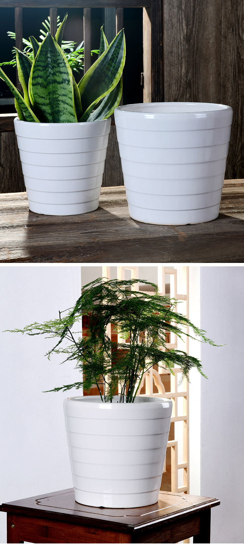 Combined with the special offer a clearance large money plant flower pot inside and outside flowerpot ceramics contracted white thread breathable root