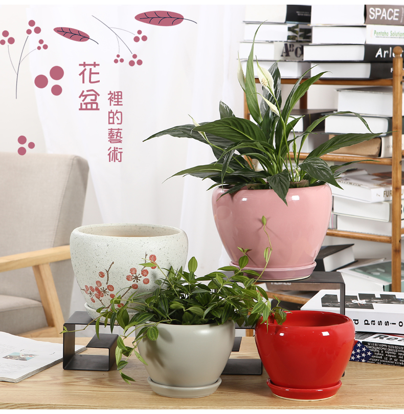 Ceramic POTS with tray was oversized contracted indoor home more money plant flower pot Ceramic clearance package mail desktop