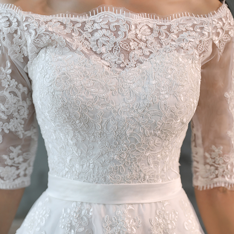 Cô dâu nhẹ áo cưới 2020 mới vai một từ ra khỏi sợi retro Hepburn gió hiển thị mỏng đơn giản hệ thống sen siêu cổ tích