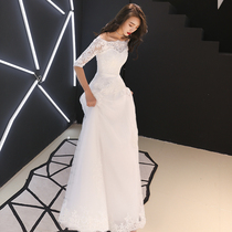 Bride light wedding dress 2021 New one word shoulder go out gauze retro Hepburn style thin simple forest Super fairy