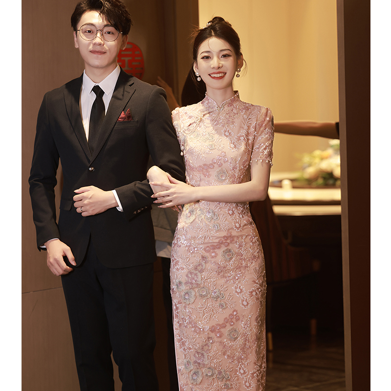 Fuchsia evening dress, cheongsam, advanced lightweight wedding dress, suitable for teen, high-quality style, light style Fuchsia evening dress, cheongsam, advanced lightweight wedding dress, suitable for teen, high-quality style, light style