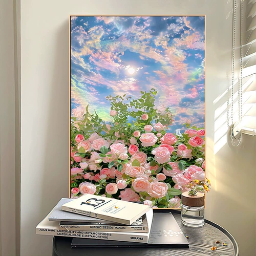 Цветочная живопись с бриллиантом 2024 Новая бриллиантная гостиная розовая липкая кирпичная кросс -сэмброцент ручной работы DIY Diamond Patch