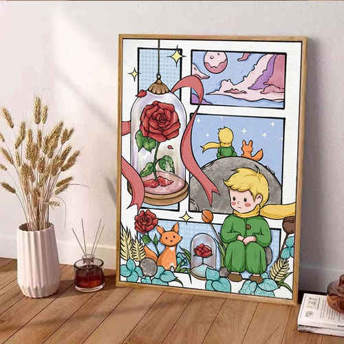 Мультфильм аниме бриллиантовая живопись 2023 Новая спальня маленькая принц розовая наклейка буровая наклейка по перекрестному общеру