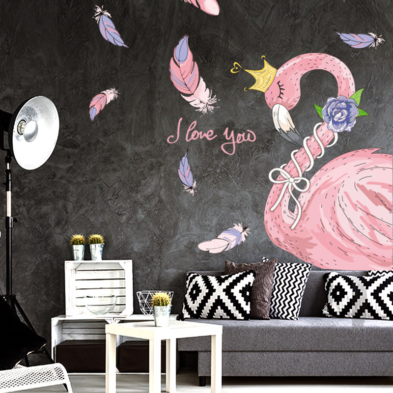 Ins girl heart room decorations flamingo wall stickers net red bedroom