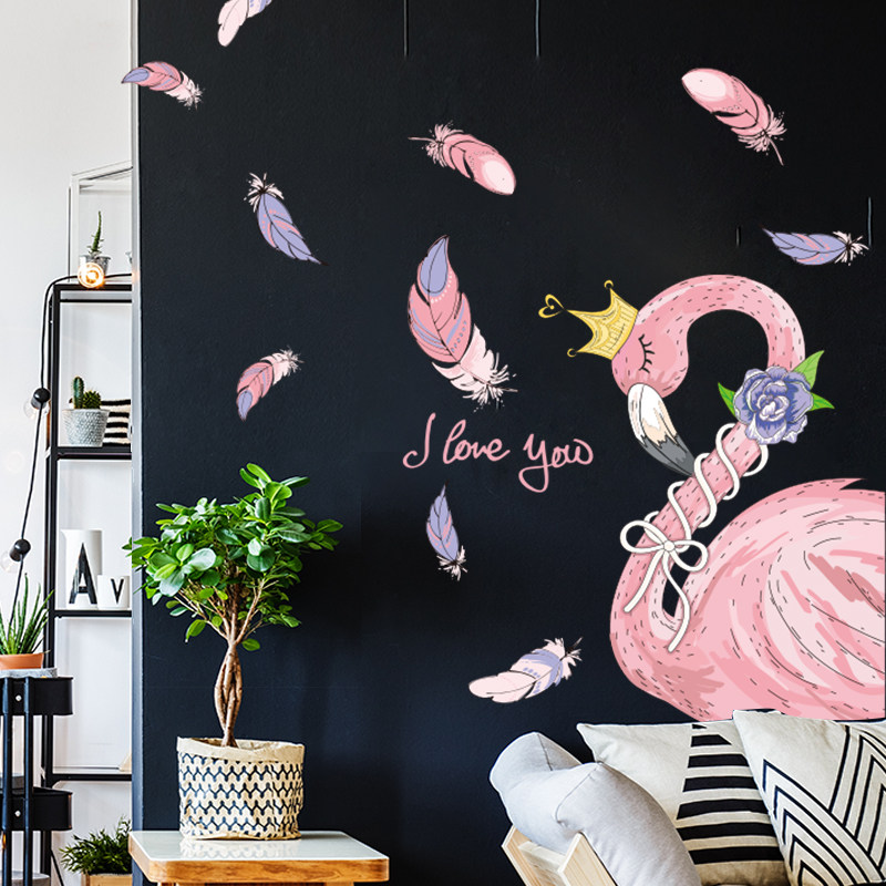 Ins girl heart room decorations flamingo wall stickers net red bedroom