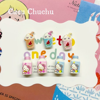 Alloy Cute Cartoon Milk Bottle Kitty Cat Through-Hole Beads DIY Handmade Phone Chain Beading Accessories