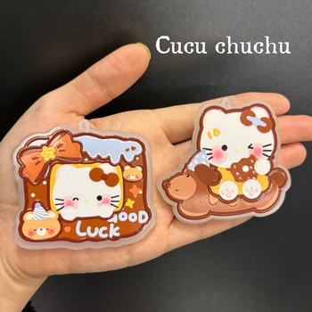 Acetate Double-Sided Embossed DIY Jewelry Keychain Bag Accessory Cute Cartoon Kitty Cat Hanging Tag