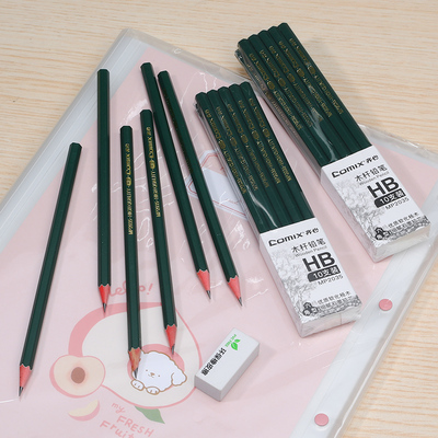 齐心HB书写美术六角原木铅笔10支