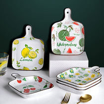 Japanese creative Net red ceramic baking pan with handle oven special Western plate fruit rectangular plate