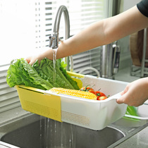 Kitchen Wash Basin RETRACTABLE DRAIN BASKET DOUBLE LAYER WASH VEGETABLE BASKET WASH FRUIT GOD INSTRUMENTAL MESH RED NAUGHTY BASKET FRUIT PAN