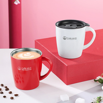 Cute stainless steel coffee thermos cup womens belt handle household with lid office water cup drinking mug