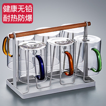 Household simple glass glass with handle large capacity transparent heat-resistant living room drinking water cup milk tea cup set