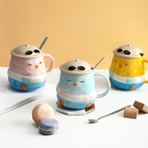Cute Mark Cup With Cover Spoon Cartoon Mug Ceramic Lovers Home Schoolgirl Coffee Water Cup Creative Breakfast Cup