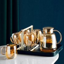 Large capacity glass cold kettle explosion-proof household light luxury cold water Cup transparent high temperature cold white water teapot set
