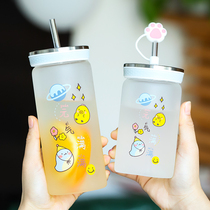 Minimalist glass-cup schoolgirl portable high face value summer cute straw water glass creative network red-ins wind cup