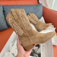 Западные Boots 百搭西部牛仔靴子粗跟显瘦骑士靴时尚复古草原旅行靴子尖头马丁靴