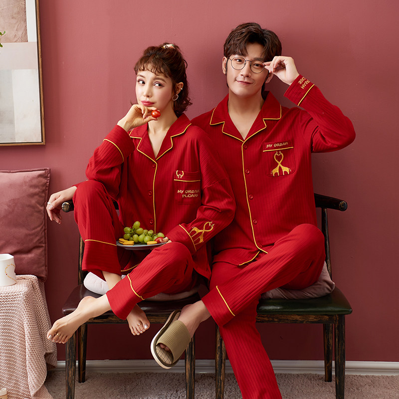 2021 new wedding pajamas newlywed couple suits men's big red cotton women's autumn and winter zodiac year of the tiger