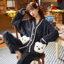 Pajamas Woman Autumn Winter Coral Suede Thickened Small Chanting Ladys Home Conserved 2021 New Internet Red Winter Suit