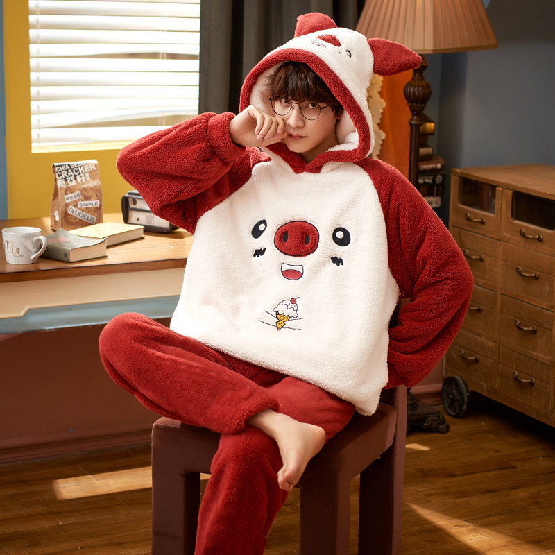 Men's pajamas autumn and winter coral fleece thickened winter homewear big red zodiac year tiger 2021 new