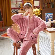 Pajamas Woman Autumn Winter Coral Suede Thicken Garnter Warm Lady Flannel Suede Suit Can Be Worn Out of Winter