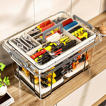 Japanese Tool Box Household Transparent Storage Box Portable Parts and Miscellaneous Hardware Double-Layer Storage Box Basket