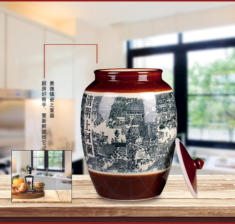 Jingdezhen ceramic 100 kg rice bucket barrel with cover tank storage tank decorative household daily store ricer box