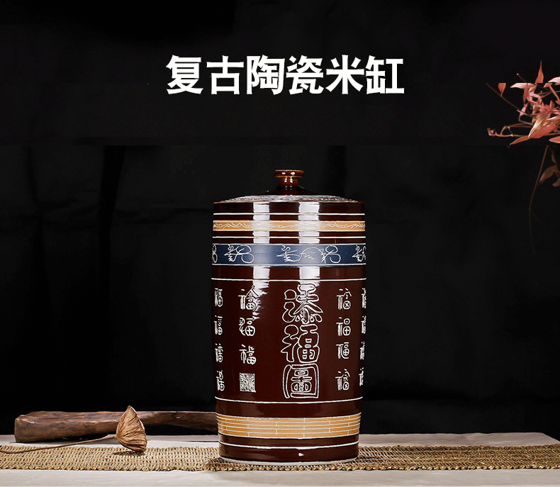 Jingdezhen ceramic barrel ricer box kg40 20 jins flour cylinder tank pu 'er tea storage tank cylinder porcelain