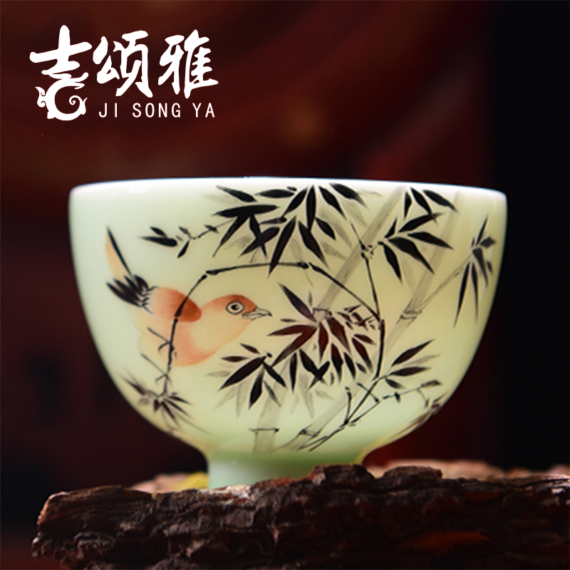 Hand made tea sets jingdezhen blue glaze glaze color painting of flowers and a cup of tea cups on single CPU master cup JinHe sample tea cup