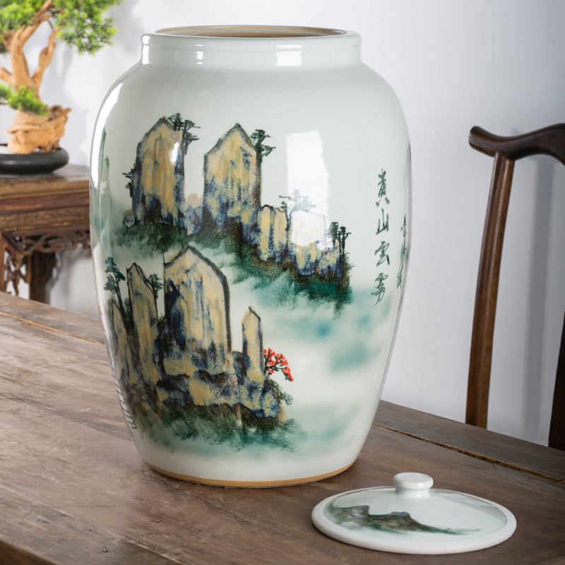Jingdezhen ceramic barrel household rice storage box 25 jins 50 kg sealed insect - resistant moistureproof rice such as pot old ricer box