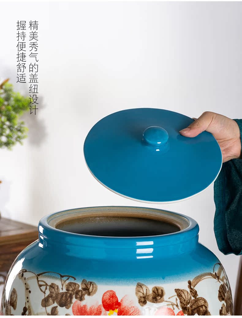 Jingdezhen hand - made ceramic barrel with cover with 25 kg, 50 kg kitchen ricer box moistureproof insect - resistant storage tank