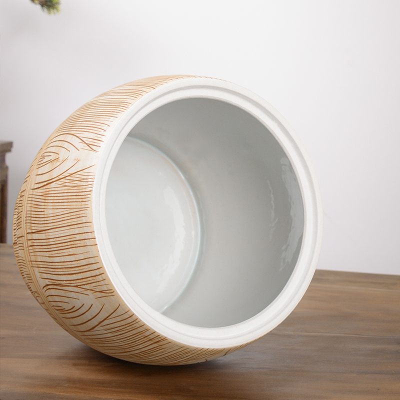 Jingdezhen ceramic barrel 10 jins 20 jins with cover 30 kg rice storage box imitation wood grain rice such as pot seal ricer box